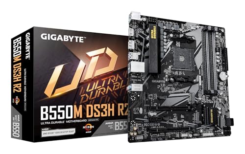 GIGABYTE B550M DS3H R2 Placa Base – Procesadores AMD Ryzen 5000, VRM de 5+3 Fases, hasta 4733 MHz DDR4 (O.C.), 1x M.2 PCIe 4.0 + 1x M.2 PCIe 3.0, LAN 1 GbE, USB 3.2 Gen 1