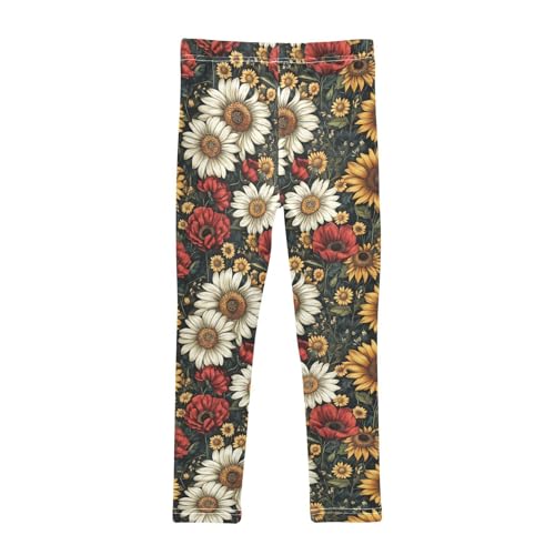 Girls Leggings Sunflower Daisy Poppy Flower Soft Toddler Leggings for Girls Kids Pants Size 4T-10T2