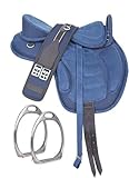 FEED N CARE All Purpose Pony and Adult Synthetic Treeless Freemax English Horse Saddles Tack Get Matching Girth & Leather Straps and Aluminium Stirrups Size 10' to 18' Inch (Dark Blue, 10' Inch)