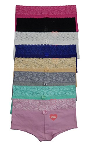 Viola's Secret Wholesale 12 Pack of Women Underwear Cotton Boyshorts with lace Various Styles (M, C954)