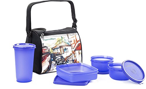 Signoraware Malgudi Plastic Lunch Box Set, 4-Pieces, Violet
