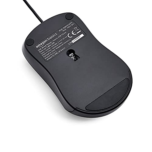 Amazon Basics 3-Button USB Wired Mouse with Precision Scroll Wheel, 1000 DPI, Ergonomic Grip, Plug and Play, 6-foot Cable, Black view 2