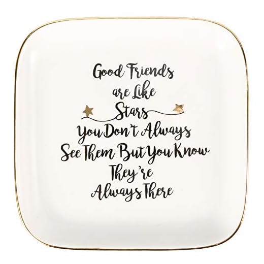 Scwhousi Good Friends Bestie Gifts for Women Her, Ceramic Ring Dish Jewelry Tray for Friends Birthday Gift - Good Friends are Like Stars, You Don't Always See Them But You Know They're Always There