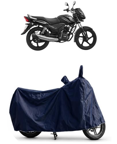 Image of Shield Heavy Duty Bike Cover for Tvs Star City Plus | All-Season, Tear-Proof Fabric | with Side Mirror Pocket & Buckle Belt | Tvs Star City Plus Bike Cover (Blue)