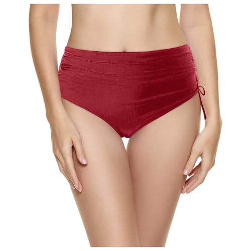 KBOPLEMQ Bañador para mujer de cintura alta con cordón, de secado rápido y elástico, bikini brasileño, ropa de playa, color liso, pantalones cortos de natación, O rojo., XL