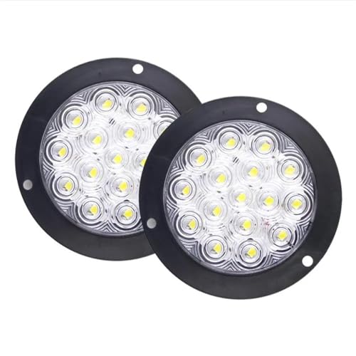 Piloto trasero Luces Traseras Redondas 4' 10 Cm 16 LED 12V/24V Rojas Amarillas Blancas 1/2 Unidad Intermitentes Luz Freno Marcha Atrás Para Coche Luces Traseras(White 2Piece)