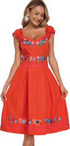 Image of Women's Mexican Dress Embroidered Causal Lace Party Dress