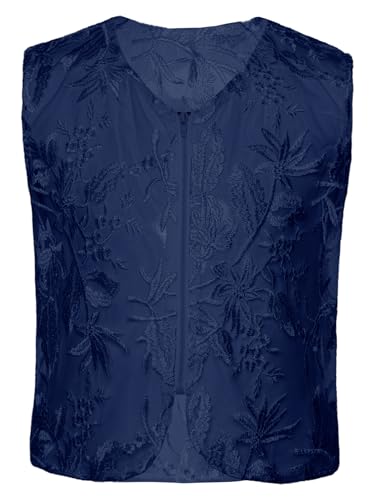 Moily Kids Girls Boys Retro Dance Waistcoat Mesh Floral Lace Zip Front Vest Hippie Dance Cardigan3