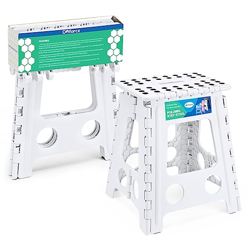 Image of Dyforce Folding Step Stool 16 Inch,400lbs Foldable Step Stool for Adults | Step Stool Foldable White,Non-Slip Plastic Stepping Stool with Carry Handle,Lightweight for Bathroom Kitchen Bedroom Garden