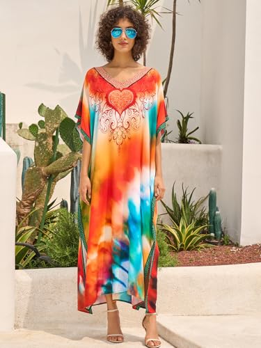 Image of NFVNKJ Women's Plus Size Beach Lounge Kaftan Maxi Dress Swimsuit Coverup for Women