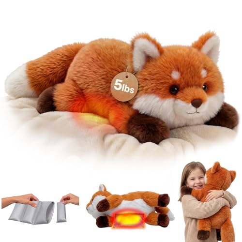 Image of Mewaii Weighted Stuffed Animals for Adults & Kids, 2-5 lbs - 23 inch Heatable Coolable Fox Plush, Microwavable Adjustable Removable Inner Pad, Realistic Hug Comfort Gift (Red)