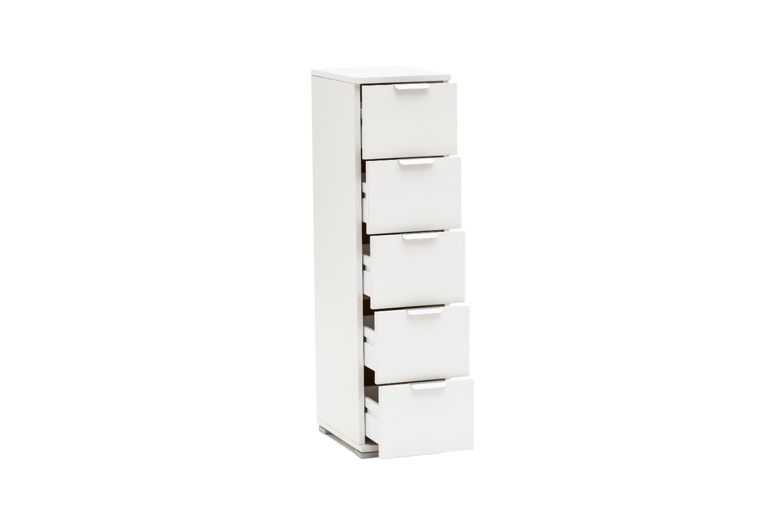Cassettiera Salvaspazio Bianca 5 Cassetti 27x38x105 cm | Struttura alta e stretta, legno laminato, cassetti su guide, già montata, per camera ufficio archivio