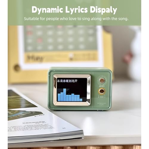 Image of Yoidesu Portable Bluetooth Speaker with Lyrics Display, Vintage Desk Speaker with Clock Calendar, HiFi Sound, Dynamic Scene Lyrics, Compact Speaker for Home Outdoors Travel