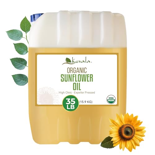 Kevala Organic Sunflower Oil - 35 lb, With Vitamin E for Beauty and Cooking