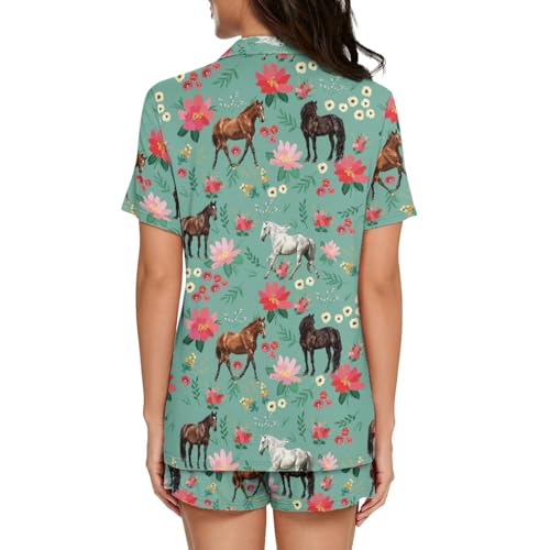 Image of Women's Short Sleeve Sleepwear Pajamas Nightwear with Pockets | skin-friendly breathable material resists pilling fading and deformation after repeated washing