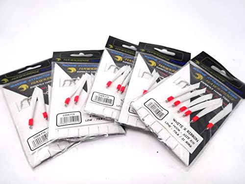 HAWKRIDGE MARINE RIG PRO SERIES, WHITE X RIBBON 5 Packs of Single Type Commercial Quality Sea Feather Lure Fishing Rigs - Image 4
