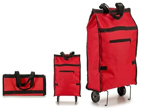 Pack de 2 Bolsas Plegables para Carrito de la Compra Plegable con Ruedas, Carrito de la Compra Reutilizable, Bolsas de Compras portátiles con Ruedas (Rojo-Rojo)