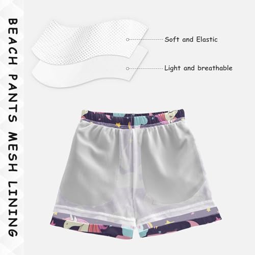 Pigsaly Boys Swim Trunks Yellow Star Unicorns Boys Board Shorts Swimsuit Swimwear Summer Bathing Suit 3T4