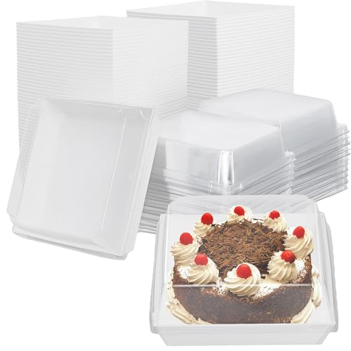 MAHIONG 100 cajas de 12 cm, cajas individuales para rebanadas de tartas con tapas transparentes, caja cuadrada de postre para hornear en casa, fiesta, tienda de horneado