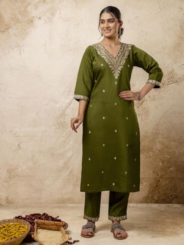 Image of VredeVogel Kurta Set with Dupatta | Embroidered Viscose Rayon Kurta Pant Set for Women | Women's Ethnic Casual Kurti Set