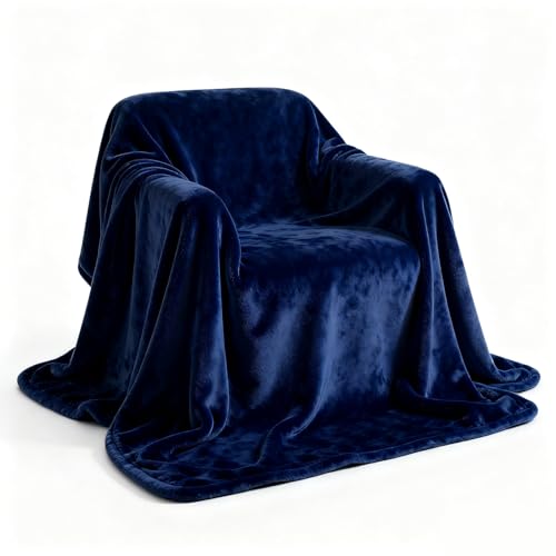 Manta Sofá Manta Polar 200 x 300 cm Acogedora y Ligera de Algodón sin Arrugas para Sofá, Fular, Funda de, Azul Oscuro