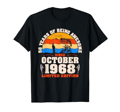 Vintage 56 cumpleaños 56 años amante de la pesca octubre 1968 Camiseta