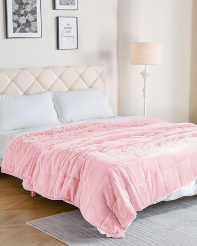 Uttermara Sherpa Fleece Weighted Blanket 12 lbs for Adult, Unicolor Ultra-Soft Fleece and Sherpa, Dual Sided Cozy Plush Blanket for Sofa Bed, 48 x 72 inches, Pink