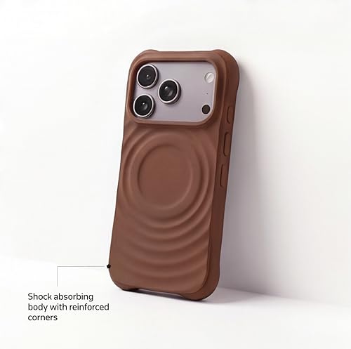 Image of amazon basics Shockproof Case for iPhone 17 Pro Max | Ripple Pattern | Camera Protection | Protective Cover with Enhanced Grip & Wireless Charging Support - Brown