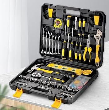 108 Piece Tool Box for Home, General Household Hardware Basic Tool Kit, Tool Set for Mechanic and Car Repair, with Storage Case
