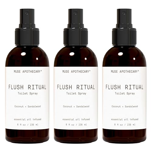 Muse Apothecary Flush Ritual - Aromatic &amp; Refreshing Toilet Spray, Use Before You Go, 8 oz, Infused with Natural Essential Oils - Coconut + Sandalwood, Pack of 3