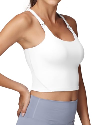 Image of Foucome Nursing Tank Tops Racerback Longline Nursing Sports Bra | Y-Back, Breastfeeding Bra Tank, Workout Crop Top, with Built in Bra