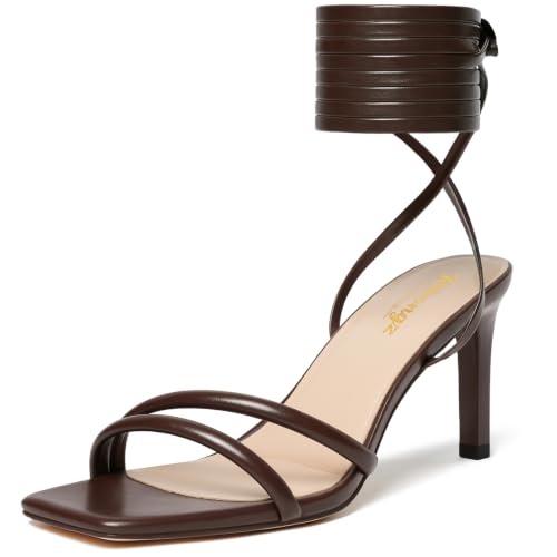 Image of RIBONGZ High Heels for Women Kitten Heeled Sandals with Ankle Strap Round Open Toe Strappy Stiletto Heels Comfort Summer Wedding Party Evening Prom Daily Dressy Shoes
