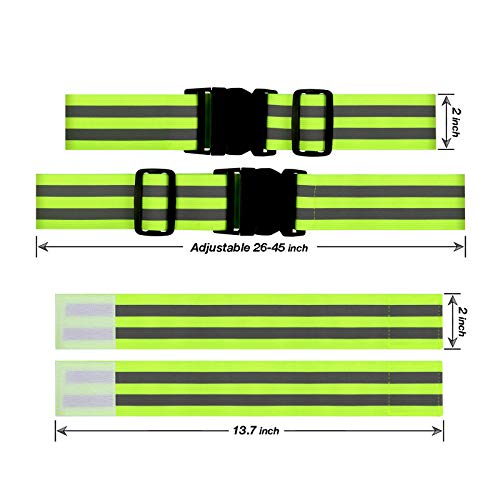 Morbeste 6 PCS Reflective Running Gear, High Visibility Glow Safety Reflective Belt or Sash, Lightweight Reflective Band Strap for Running, Walking, Cycling - Fits Women, Men, Kids (Green) - Thumbnail 2