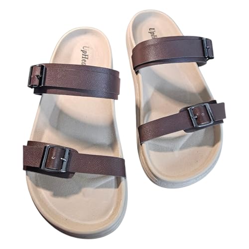 Image of Women's Vegan Leather Flat Sandals | Stylish Ladies Sandal with Cushioned Footbed | Lightweight & Waterproof EVA Sole | Comfortable Everyday Wear