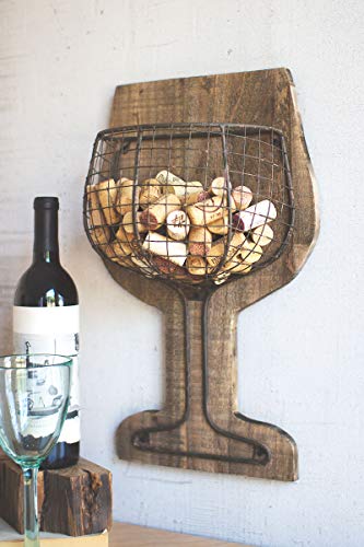 Kalalou CJS1144 Wood and Wire Wall Wine Cork Holder