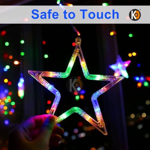 Image of K D 6+6 Star Multi Curtain LED String Lights, 138 LEDs Multi (3.5 ft Length + 0.5 FT Length After Adapter = 4ft) with 8 Modes Indoor Outdoor for Home, Diwali, Christmas