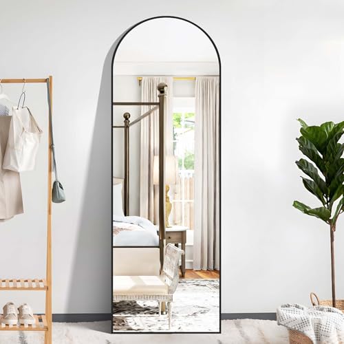 Weare Home Espejo de Cuerpo Entero, 161 x 52 cm Espejo de Pie Cuerpo Entero Curvado, espejo grande cuerpo entero Espejo de Pared con Marco de Aleación de Aluminio y Soporte para Sala Dormitorio(Negro)