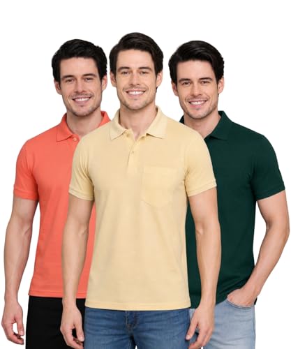Image of INKKR Men Regular Fit Polo Neck Half Sleeve Solid Casual T-Shirt with Chest Pocket | Pack of 3