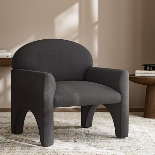 BELLEZE Modern Accent Chair, Comfortable Upholstered Arched Design Armchair with Rubber Wood Legs for Living Room Bedroom Office - Gray 1 Chair Grey