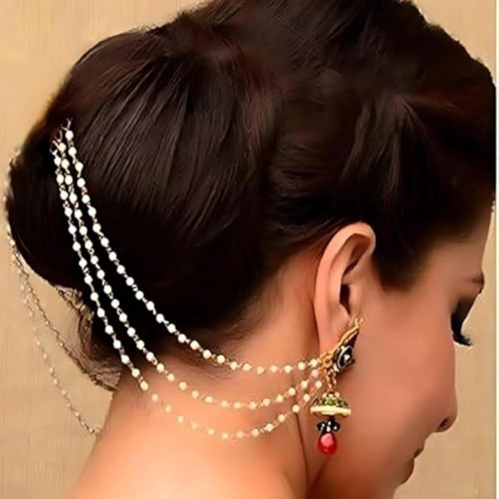 Triple-Layered Pearl Hair Chain, Festive Hair Accessory