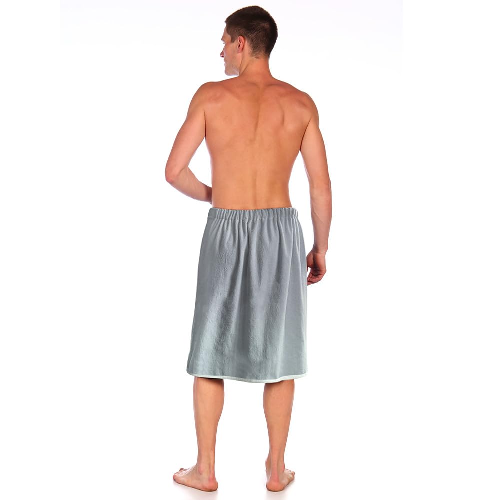 Aomig Męski kilt do sauny, szary, elastyczny, regulowany rozmiar, męski ręcznik kąpielowy z zatrzaskiem, duży, szybkoschnący ręcznik do sauny, ręcznik hammam, do studia fitness, prysznica, sauny, spa