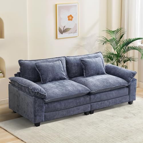 Image of Oprisen 86 inch Modular Sectional Sofa, Comfy Cloud Couch Sectional Sofa, Chenille Sofa Sleeper Deep Seat Sofa with Throw Pillows for Living Room (Blue, 86 inch- Loveseat)