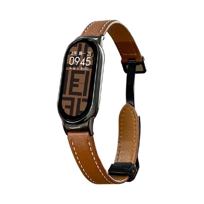 Pulseira para Xiaomi Mi Band 10, 9 e 8, pulseira de substituição em couro legítimo, correia magnética ajustável, acessórios para Xiaomi (Marrom, Mi Band 10)