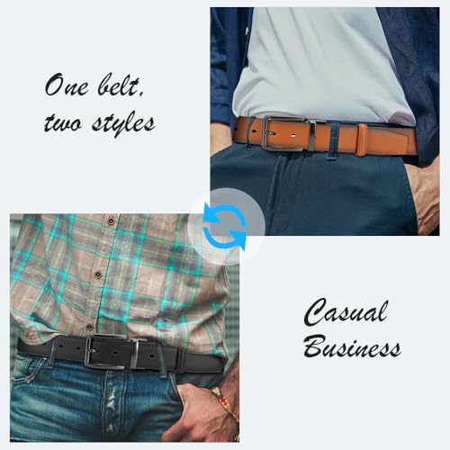 Image of DOOPAI Reversible Leather Belt for Men 1.25 inch - Dual Sided Dress and Casual Belt, Trim to Fit, 2 Styles in One Belt