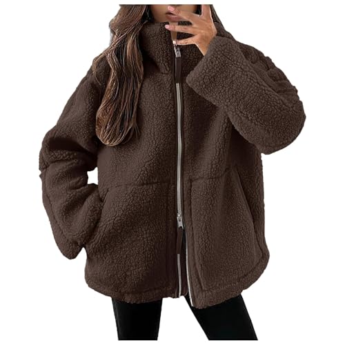 JiJiRuDU Teddyjacke Damen Winter Teddyfleece Jacke Doppelschieber Reißverschluss Winterjacke Thermal Teddy Wintermantel Einfarbig Revers Fleecejacke Flauschig Plüschjacke...