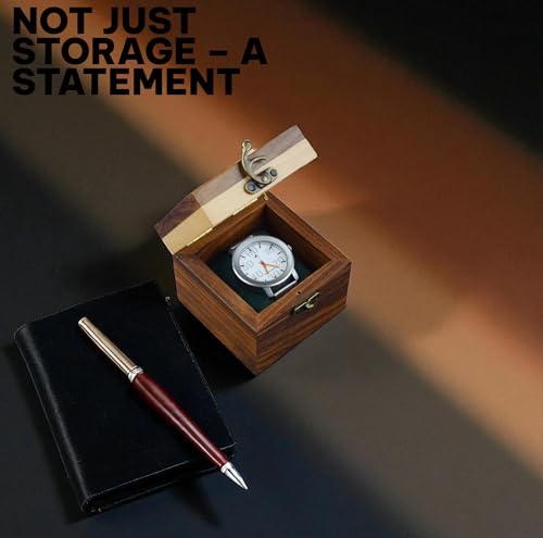 Image of Luxury Watch Box for Men - Watch Organizer with Glass Lid, Handmade Indian Solidwood Mens Watch Display Case, Velvet Cushions, Brass Lock, Premium Gift Storage Box for Watches. (1 Slot)