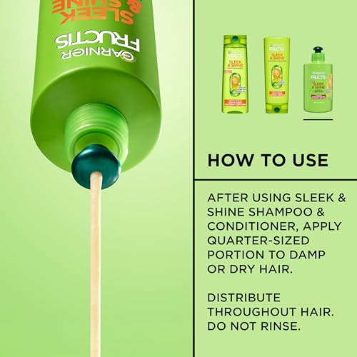 Image of Garnier Fructis Sleek & Shine Leave-In Conditioner Cream, Anti-Frizz Hair Treatment with Plant Keratin + Argan Oil, Controls Frizz and Provides Smoothness For Frizzy, Dry Hair, 10.2 Fl Oz (Pack of 2)