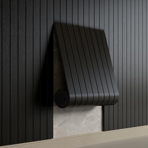 YU LI 3DH Peel and Stick PVC Slat Wall Panel 236x15.75 Self-Adhesive Thick Faux Black Wood Grain Wallpaper Panel 3D Soundproof Wall Panels for Walls & Ceilings