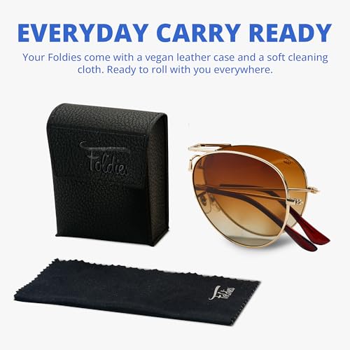 Polarized Folding Sunglasses – Scratch Resistant Lens Coating – Collapsible Frame – Premium Leather Case – Aviators4
