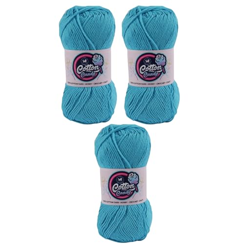 Image of NESTNHAVEN Cotton Candy 100% Cotton Yarn - (100g, 185 Meters) - Luxury Yarn for Crochet, Amigurumi, Embroidery, Toys, Garments, Flowers and Hobby, Projects. (Sky Blue) | (300 Gm)